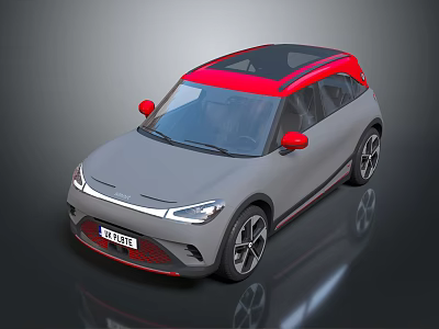 Stylish Modern Gray Car With Red Roof And Red Side Mirrors 3d model