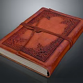 Vintage Leather Notebook With Intricate Carved Design Bound By String 3d model