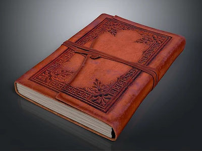 Vintage Leather Notebook With Intricate Carved Design Bound By String 3d model