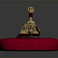 Vintage Gold And Red Telephone On Red Velvet Cushion With Gray Background