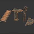 Stone Architectural Scene Components With Steps Pillar And Wall Blocks Design