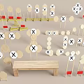 Wooden Model Building Components Featuring X Marked Parts Various Shapes And Bench