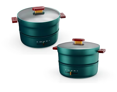 Green Double Layer Kitchen Steamers With Red Handles And Lids 3d model