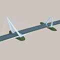 Modern Dual Arched Bridge With White Structure Against Blue Sky Over Green Landscape And Water