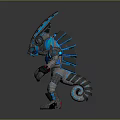 Mechanical Reptilian Game and Movie Character With Blue Gray Armor Spiked Back Circular Eye Design