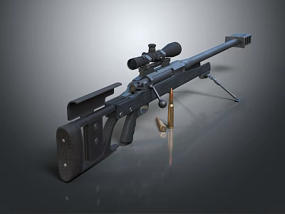 Tactical Sniper Rifle With Optical Scope Bipod And Bullet In Detailed Closeup View 3d model