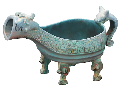Turquoise Ceramic Vessel With Dragon Head Spout Animal Handle And Carved Legs 3d model