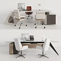 Modern Office Desk Setup With White Ergonomic Chairs And Computer Workstation 3d model