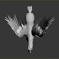 Mythical White Pegasus With Large Feathered Wings On Dark Reflective Surface 3d model