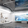 Modern Corporate Exhibition Space Interior Design With Technological Blue Lighting And Digital Screens