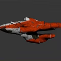 Red And White Cosmic Spaceship Design With Aerospace Thrusters Futuristic Interstellar Vehicle Model