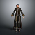 3D Model Of Game Movie Character Wearing Brown Robe With Gray Hair And Yellow Trim