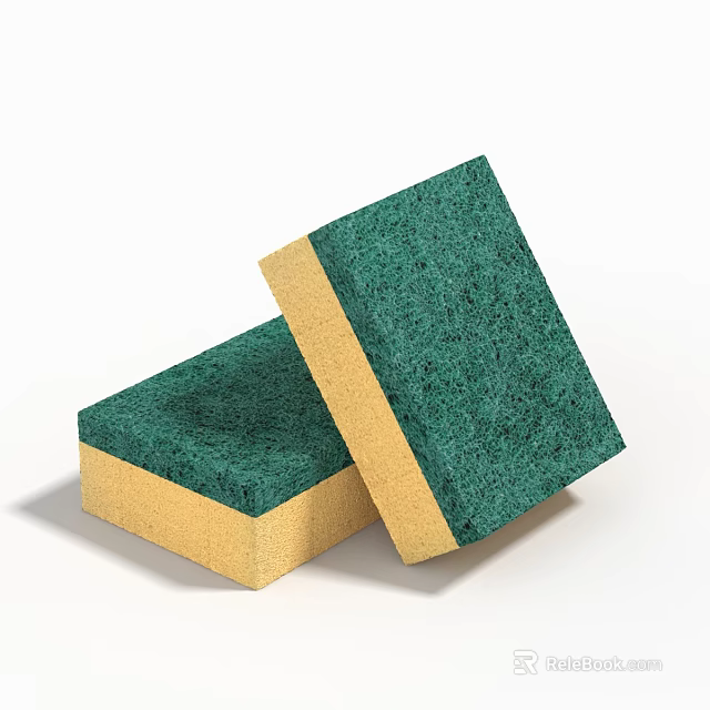 Effective Dishwashing Scrub Sponge with Green Surface and Yellow Base for Kitchen Cleaning 3d model 