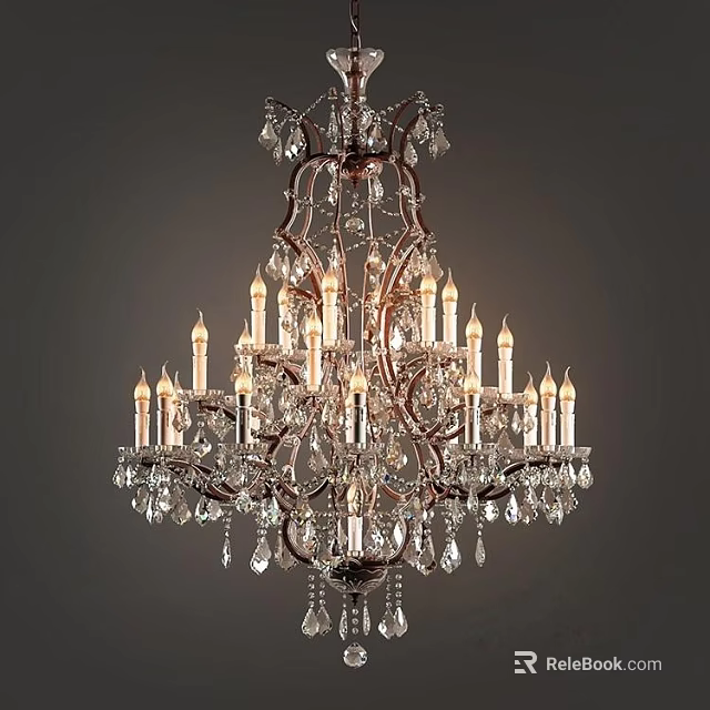 Ornate Crystal Chandelier with Metal Frame Candle Style Bulbs and Hanging Crystal Pendants 3d model 