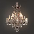 Ornate Crystal Chandelier with Metal Frame Candle Style Bulbs and Hanging Crystal Pendants