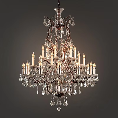 Ornate Crystal Chandelier with Metal Frame Candle Style Bulbs and Hanging Crystal Pendants 3d model