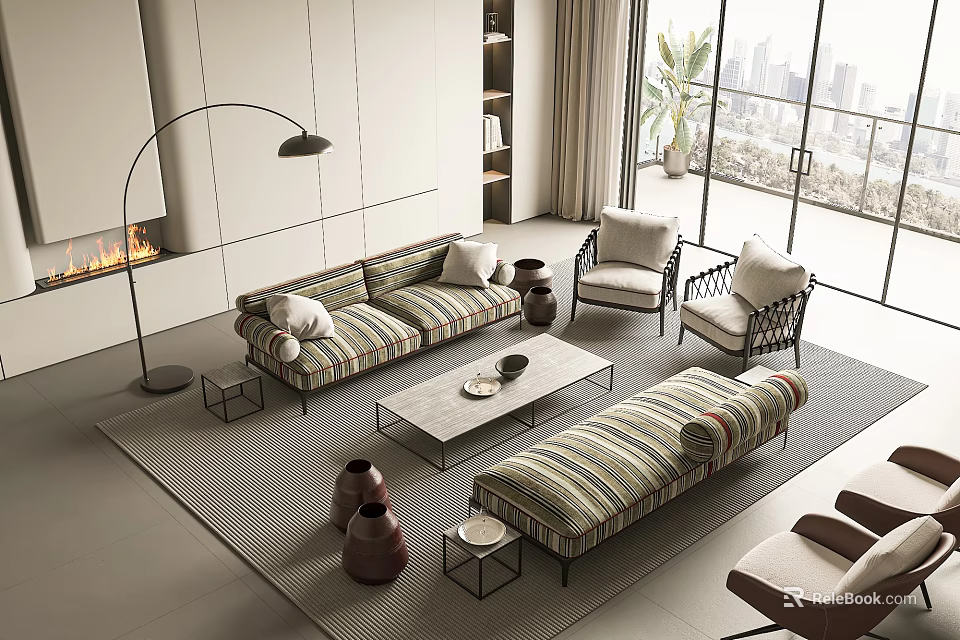 Modern Sofa Coffee Table Set Interior Design With Floor Lamp And Area Rug 3d model 