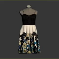 Women's Floral Print Dress with Black Lace Top and A Line Skirt Design