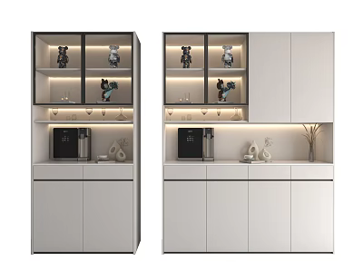 Modern Wine Cabinet With Glass Display Shelves Wine Glasses Decorative Items And LED Lighting 3d model