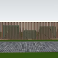 Wavy Pattern Fence Enclosing Green Seats With Paved Floor And Green Ground