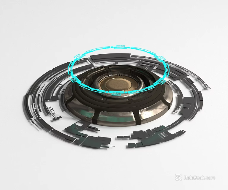 Advanced Precision Mechanical Equipment With Intricate Circular Rings And Blue Light 3d model 