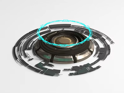 Advanced Precision Mechanical Equipment With Intricate Circular Rings And Blue Light 3d model