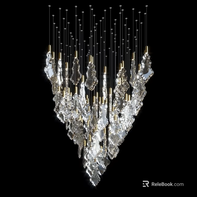Elegant Modern Crystal Chandelier With Multiple Hanging Transparent Glass Pendants 3d model 