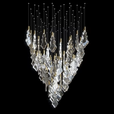 Elegant Modern Crystal Chandelier With Multiple Hanging Transparent Glass Pendants 3d model