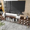 Modern TV Stand Design In Living Room With TV Books And Plants