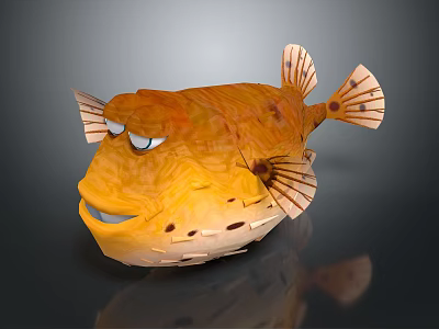 Orange Cartoon Puffer Fish With Big Eyes Spotted Fins And Funny Look 3d model