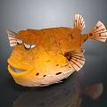 Orange Cartoon Puffer Fish With Big Eyes Spotted Fins And Funny Look