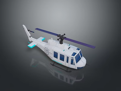Modern White 3D Helicopter Model With Blue Rotor Blades And Windows 3d model