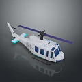 Modern White 3D Helicopter Model With Blue Rotor Blades And Windows