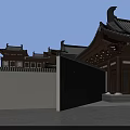 Ancient Chinese Architectural Complex With Traditional Courtyards And Pond Garden Layout 3d model