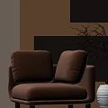 Cozy Brown Single Seater Sofa With Soft Cushions And Twig Decoration In Warm Light Interior