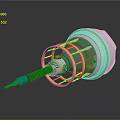 Mechanical Component With Green Body Golden Metal Ring White Top And Slender Black Rod