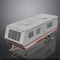 White Travel Trailer With Red Stripes Side Windows Roof Design And Wheels