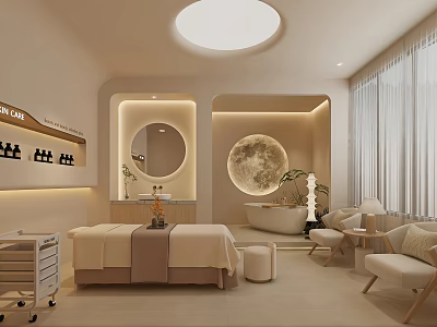 Serene SPA Room With Massage Bed Bathtub And Warm Lighting 3d model