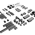 Assorted Hardware Tools Collection With Bolts Nuts Pipes Plates And Wrenches 3d model