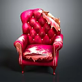 Red Vintage Button Tufted Armchair With Torn Fabric And Slender Legs