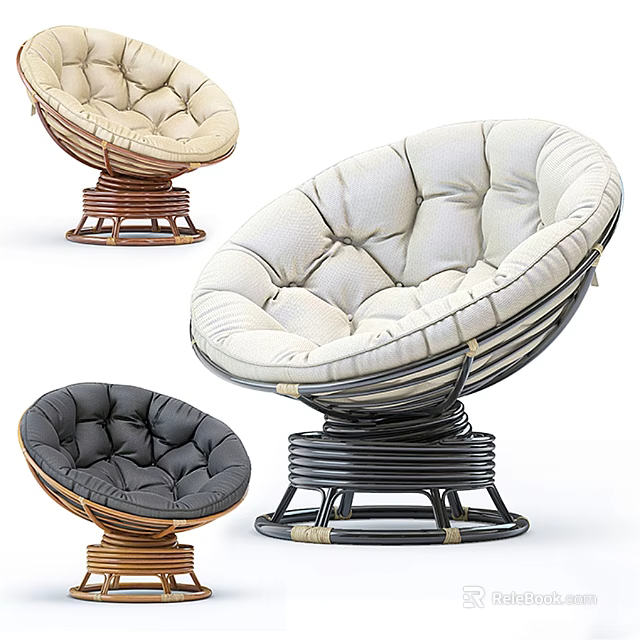 Outdoor Rattan Round Sofa with Padded Seats and Swivel Base Design 3d model 