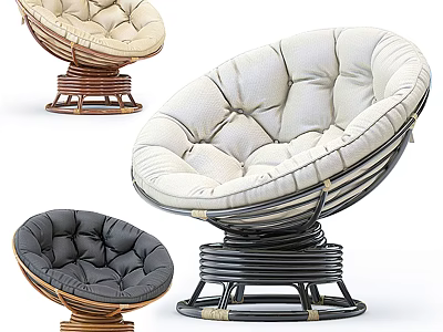 Outdoor Rattan Round Sofa with Padded Seats and Swivel Base Design 3d model