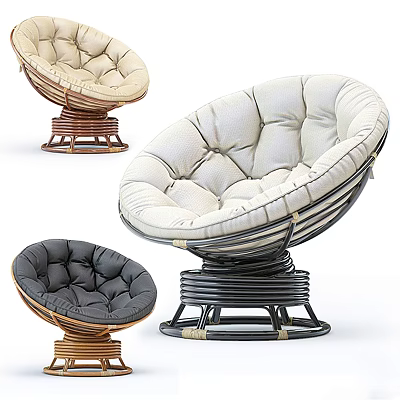 Outdoor Rattan Round Sofa with Padded Seats and Swivel Base Design 3d model