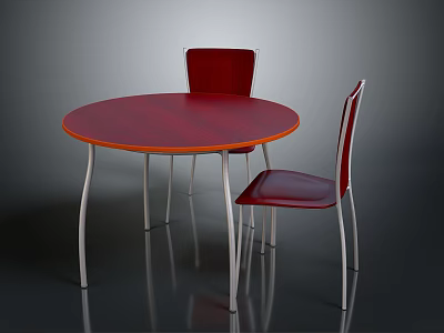 Modern Red Round Table With Two Red Chairs And Metal Legs Furniture Set 3d model