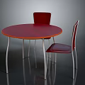 Modern Red Round Table With Two Red Chairs And Metal Legs Furniture Set