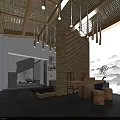 Elegant Hotel Lobby Interior With Wooden Paneling Hanging Lights Bookshelves And Sofa Seating