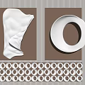 Elegant Modern Wall Decor With Abstract White Sculpture Circular Plate And Striped Background