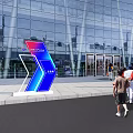 VR Themed Entrance At Xian International Expo Glass Building With Visitors