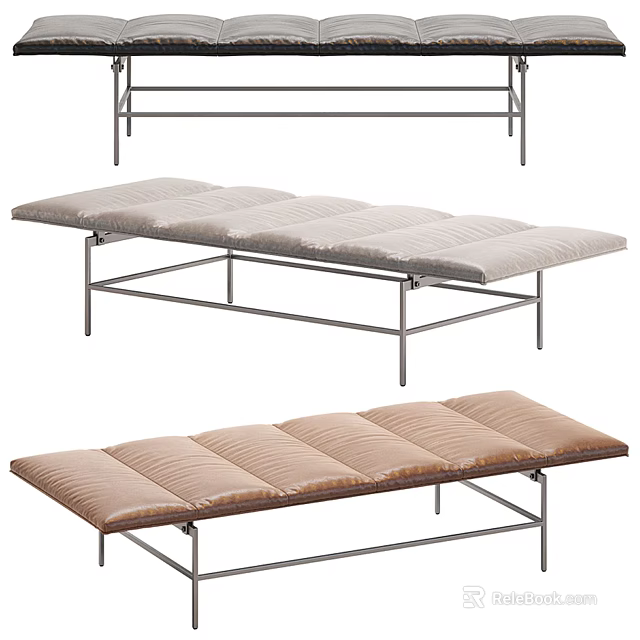 Modern Padded Ottoman Footrests With Metal Frame In Light Gray And Brown 3d model 