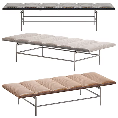 Modern Padded Ottoman Footrests With Metal Frame In Light Gray And Brown 3d model